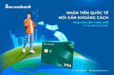 Tặng đến 1 triệu đồng khi nhận kiều hối qua thẻ Sacombank Visa 