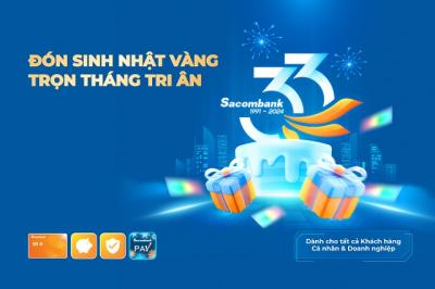 Sacombank chi hơn 33 tỷ đồng tri ân khách hàng mừng sinh nhật 33 tuổi 