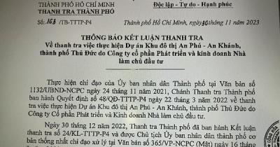 Chủ tịch UBND TP HCM chỉ đạo khắc phục các sai phạm tại Dự án Khu đô thị An Phú - An Khánh